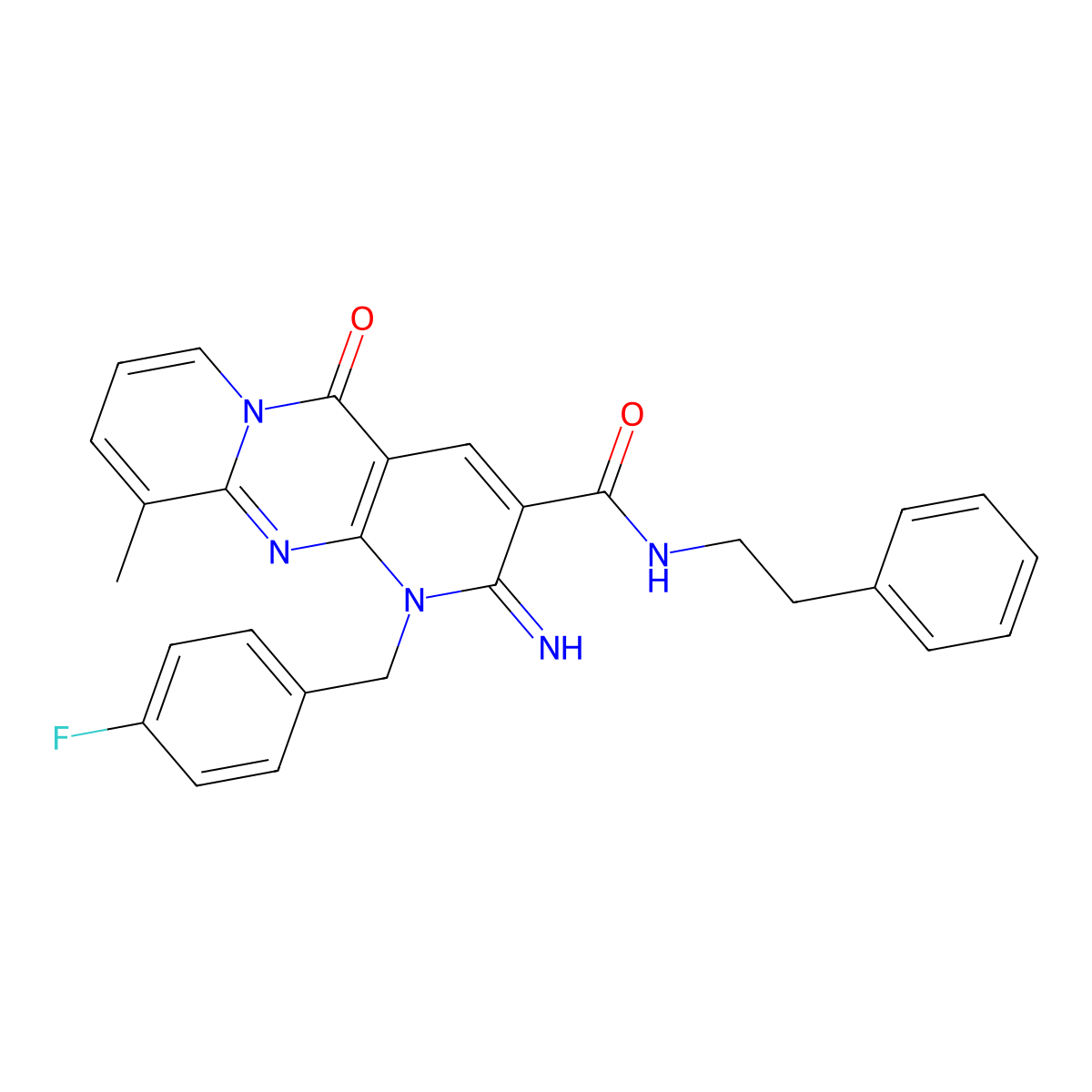 7-[(4-fluorophenyl)methyl]-6-imino-11-methyl-2-oxo-N-(2-phenylethyl)-1,7,9-triazatricyclo[8.4.0.0^{3,8}]tetradeca-3(8),4,9,11,13-pentaene-5-carboxamide molecular structure, CAS 845651-51-6