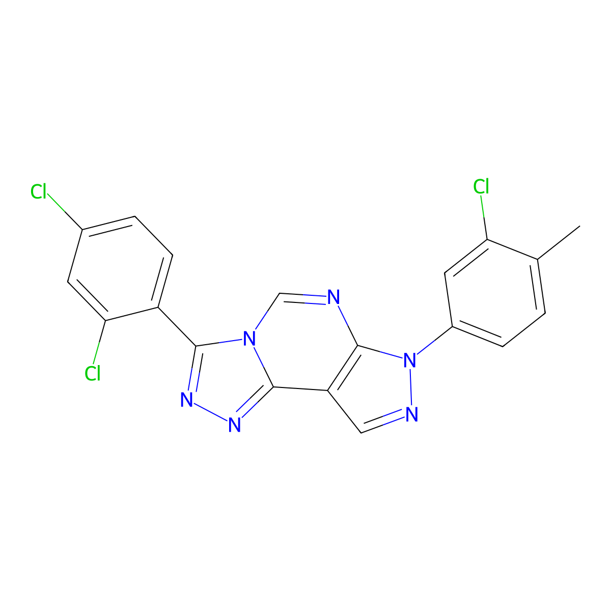7-(2,4-Dichlorophenyl)-3-(3-chloro-4-methylphenyl)-6-hydropyrazolo[5,4-d]1,2,4-triazolo[4,3-e]pyrimidine molecular structure, CAS 845652-44-0