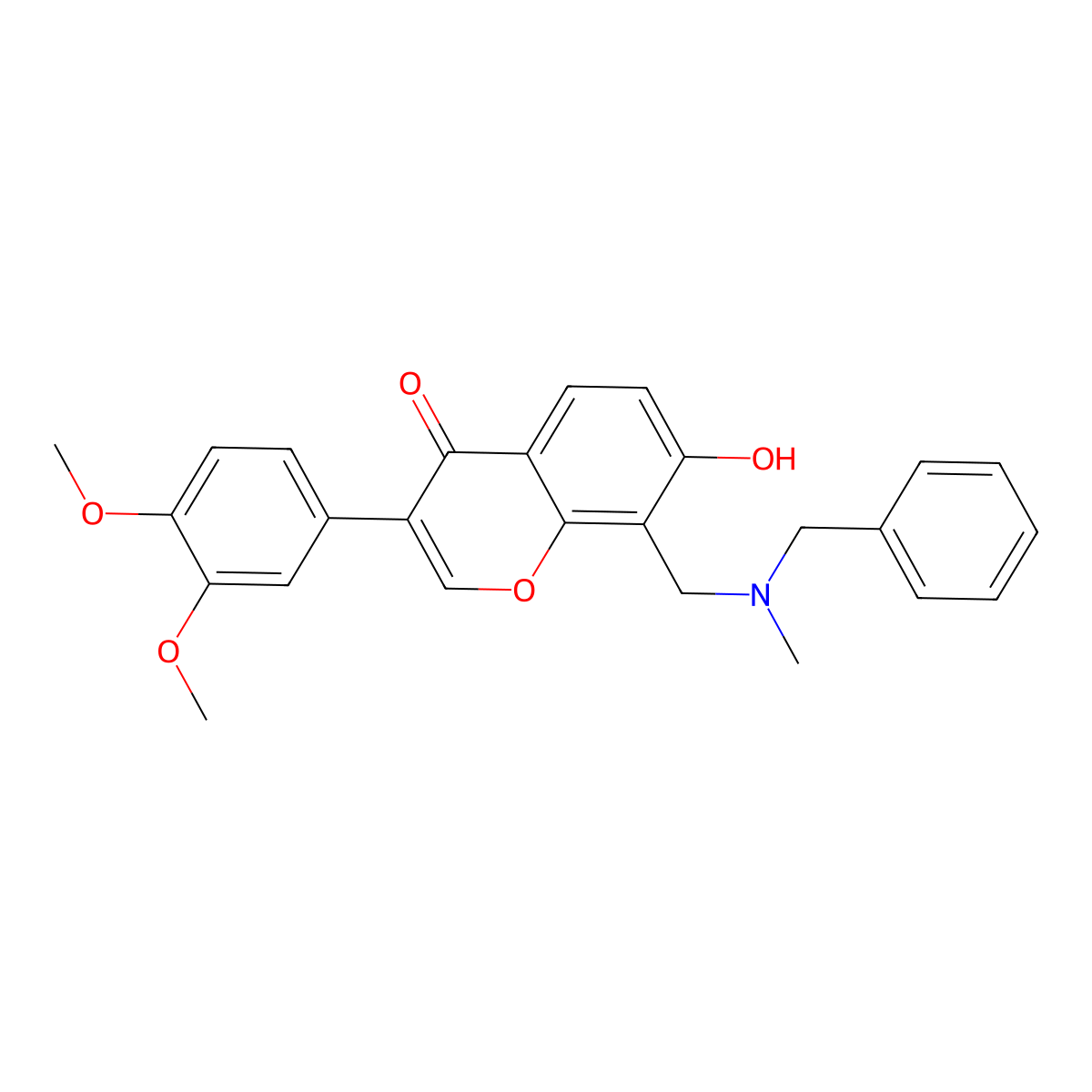 8-((benzyl(methyl)amino)methyl)-3-(3,4-dimethoxyphenyl)-7-hydroxy-4H-chromen-4-one molecular structure, CAS 845652-45-1