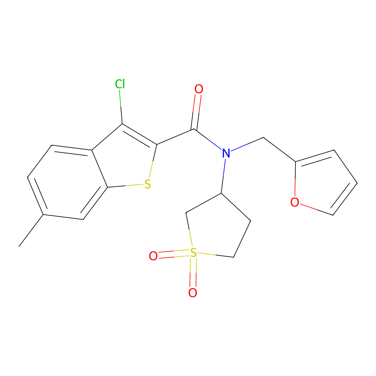 3-chloro-N-(1,1-dioxidotetrahydrothiophen-3-yl)-N-(furan-2-ylmethyl)-6-methyl-1-benzothiophene-2-carboxamide molecular structure, CAS 845652-60-0