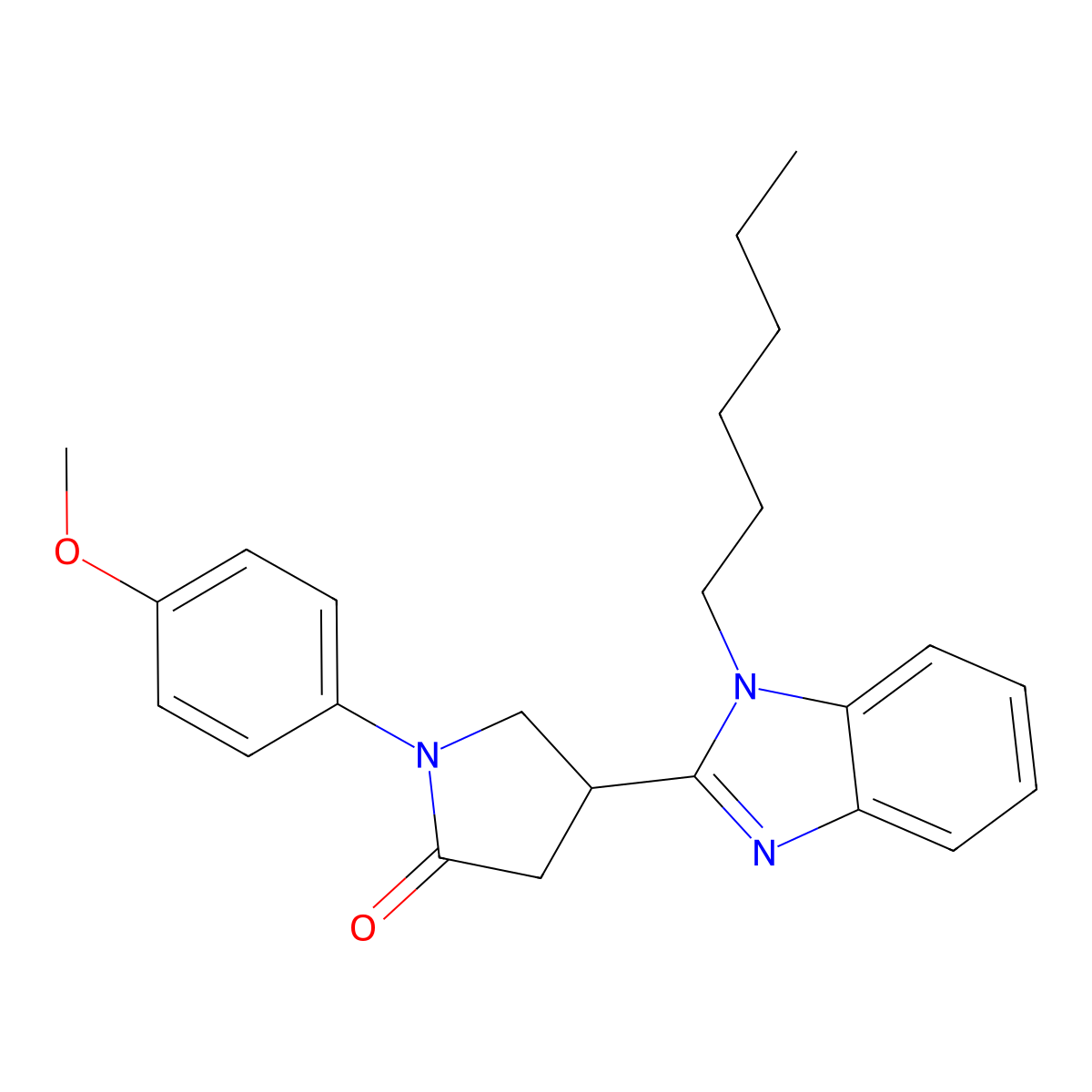 4-(1-hexyl-1H-benzo[d]imidazol-2-yl)-1-(4-methoxyphenyl)pyrrolidin-2-one molecular structure, CAS 845653-08-9