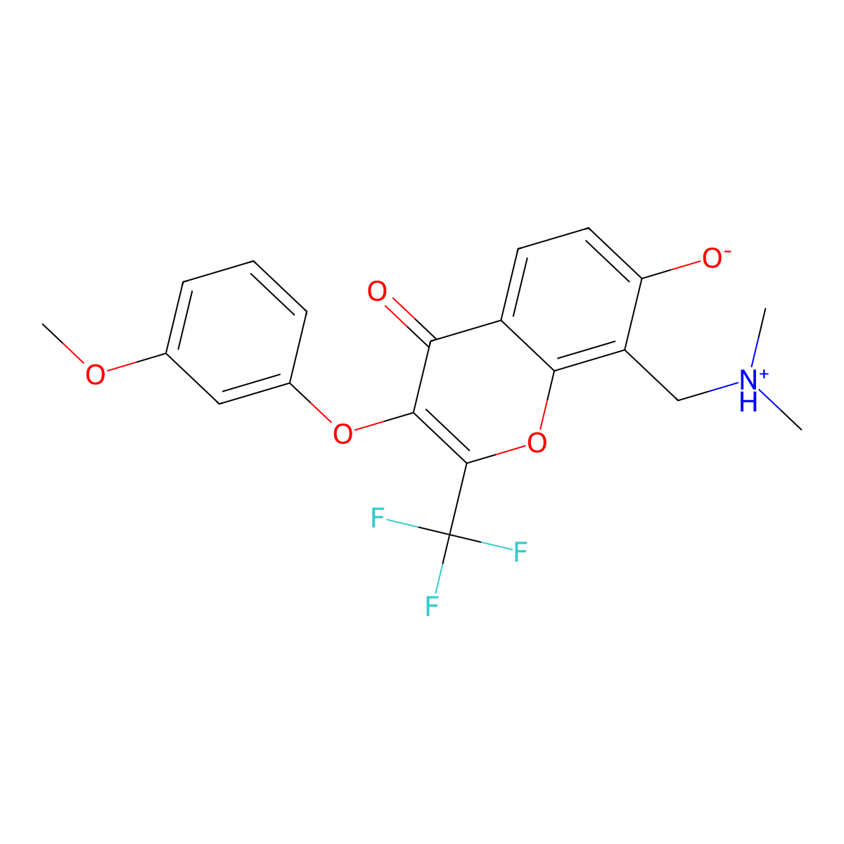 8-((dimethylamino)methyl)-7-hydroxy-3-(3-methoxyphenoxy)-2-(trifluoromethyl)-4H-chromen-4-one molecular structure, CAS 845653-36-3
