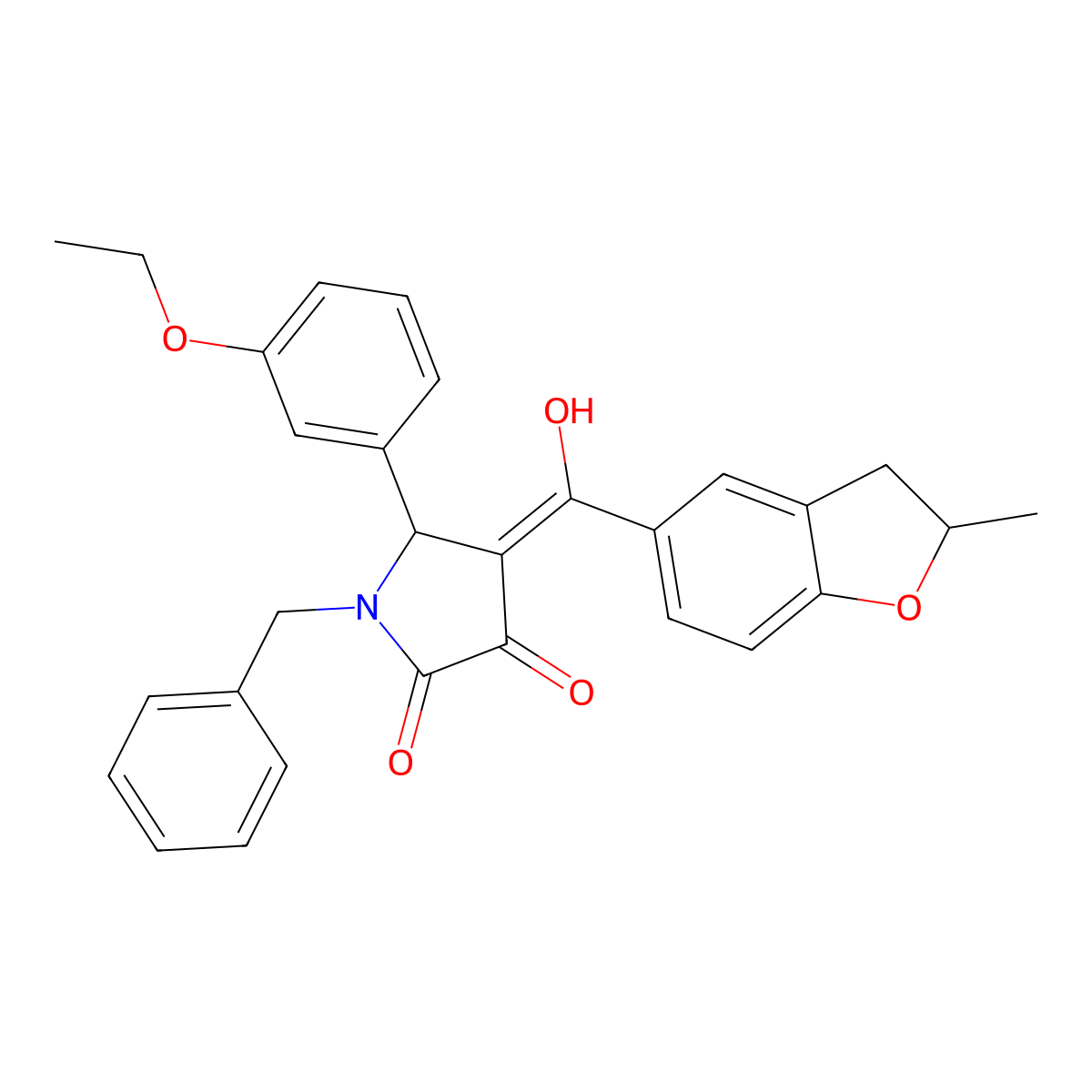 1-benzyl-5-(3-ethoxyphenyl)-3-hydroxy-4-(2-methyl-2,3-dihydro-1-benzofuran-5-carbonyl)-2,5-dihydro-1H-pyrrol-2-one molecular structure, CAS 845653-64-7
