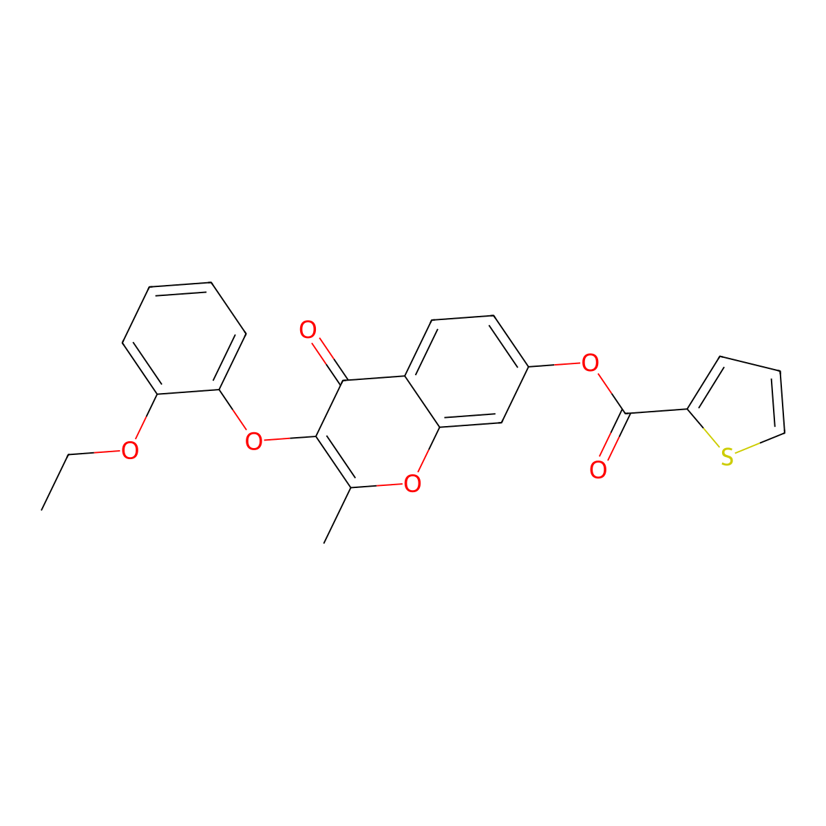 3-(2-ethoxyphenoxy)-2-methyl-4-oxo-4H-chromen-7-yl thiophene-2-carboxylate molecular structure, CAS 845653-66-9