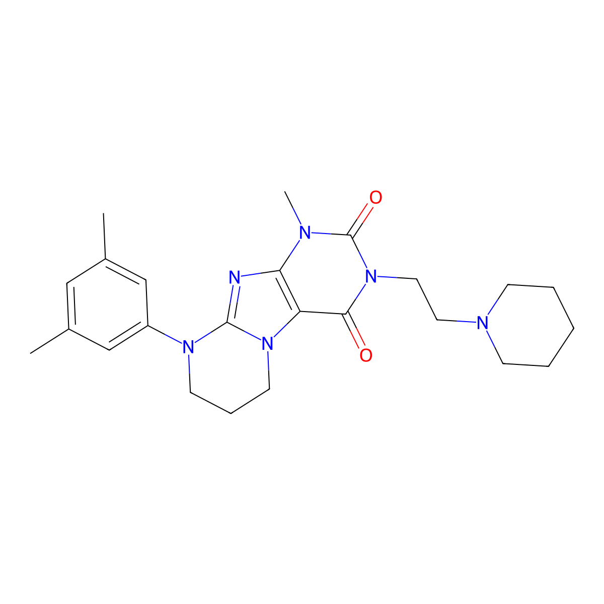 9-(3,5-dimethylphenyl)-1-methyl-3-(2-piperidin-1-ylethyl)-7,8-dihydro-6H-purino[7,8-a]pyrimidine-2,4-dione molecular structure, CAS 845653-88-5