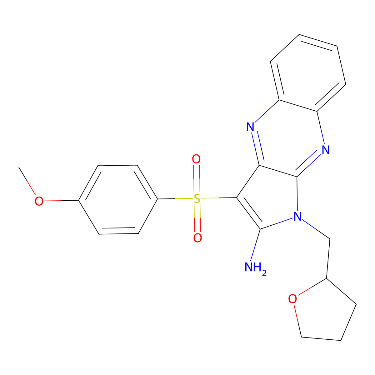 3-((4-methoxyphenyl)sulfonyl)-1-((tetrahydrofuran-2-yl)methyl)-1H-pyrrolo[2,3-b]quinoxalin-2-amine molecular structure, CAS 845653-90-9