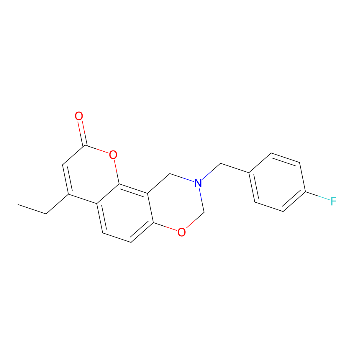 4-ethyl-9-(4-fluorobenzyl)-9,10-dihydro-2H,8H-chromeno[8,7-e][1,3]oxazin-2-one molecular structure, CAS 845660-59-5