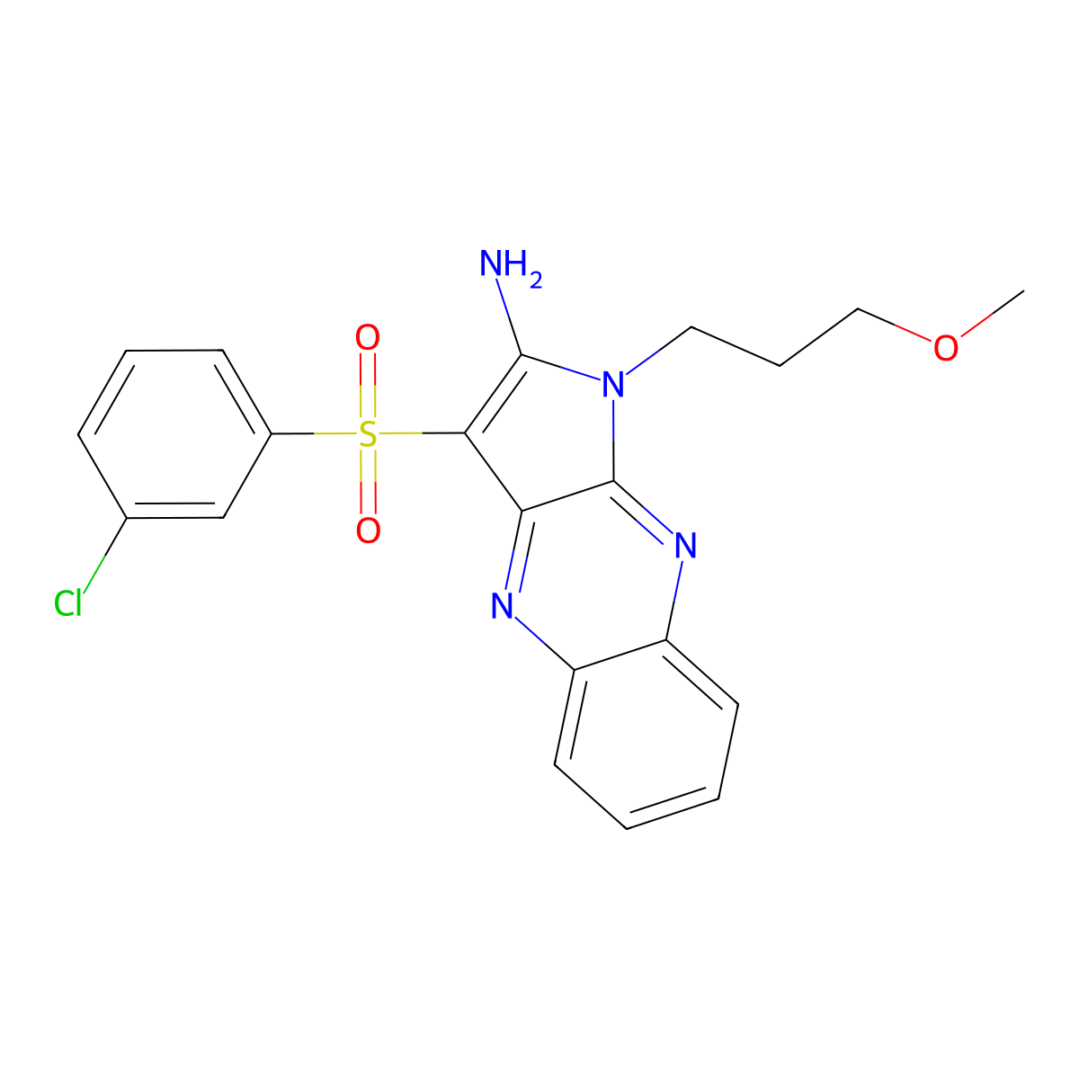 3-((3-chlorophenyl)sulfonyl)-1-(3-methoxypropyl)-1H-pyrrolo[2,3-b]quinoxalin-2-amine molecular structure, CAS 845660-77-7