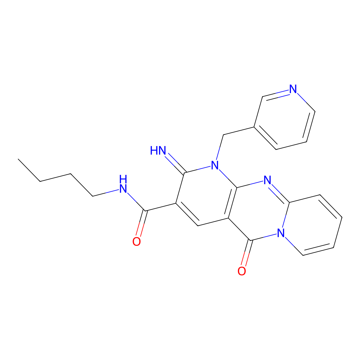 N-Butyl-6-imino-2-oxo-7-(pyridin-3-ylmethyl)-1,7,9-triazatricyclo[8.4.0.03,8]tetradeca-3(8),4,9,11,13-pentaene-5-carboxamide molecular structure, CAS 845660-84-6