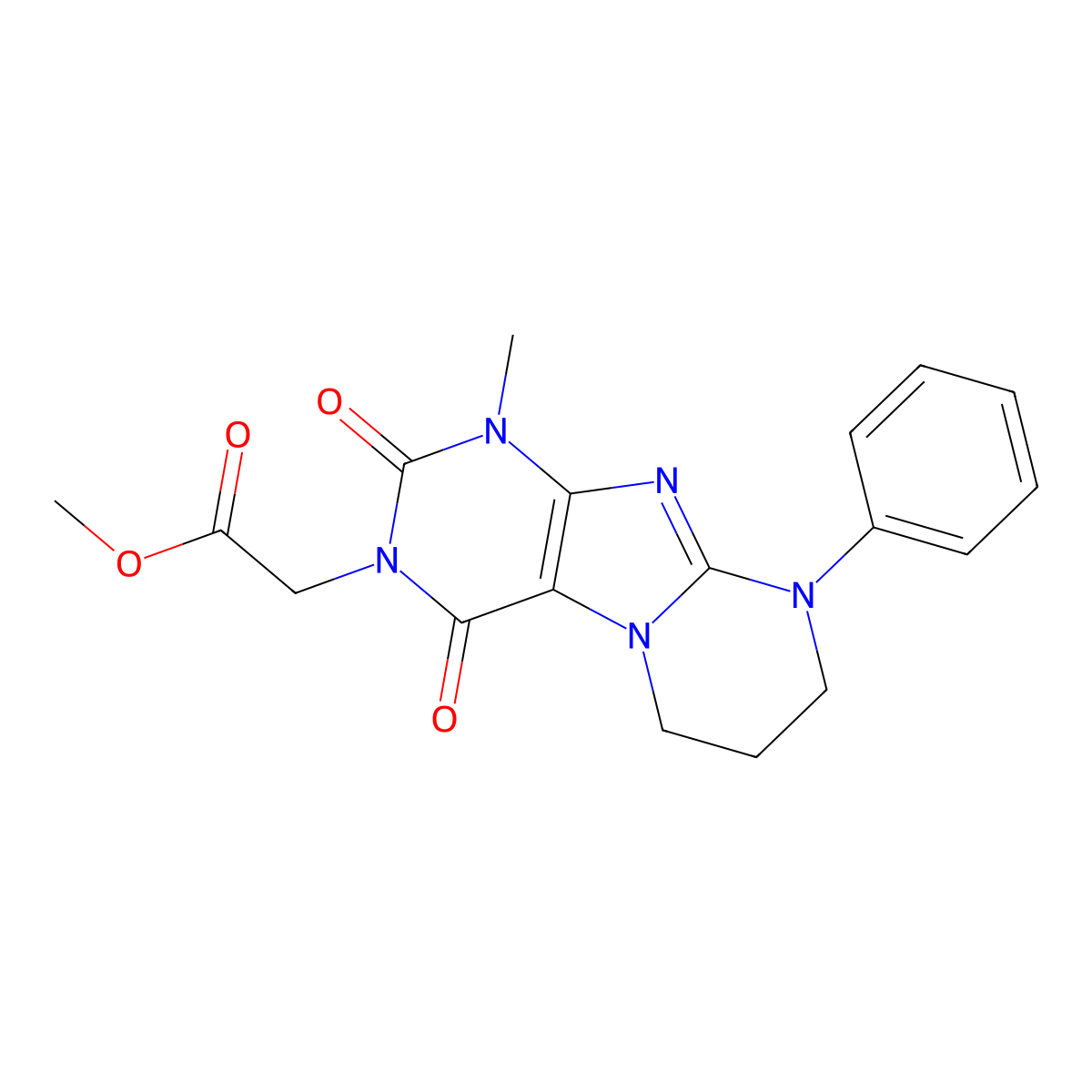 methyl 2-(1-methyl-2,4-dioxo-9-phenyl-7,8-dihydro-6H-purino[7,8-a]pyrimidin-3-yl)acetate molecular structure, CAS 845661-01-0