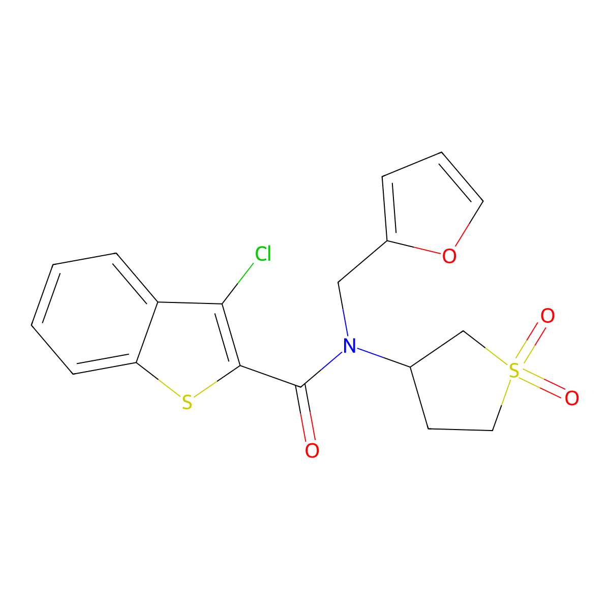 3-chloro-N-(1,1-dioxothiolan-3-yl)-N-(furan-2-ylmethyl)-1-benzothiophene-2-carboxamide molecular structure, CAS 845661-25-8