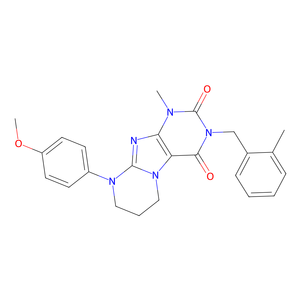 9-(4-methoxyphenyl)-1-methyl-3-(2-methylbenzyl)-6,7,8,9-tetrahydropyrimido[2,1-f]purine-2,4(1H,3H)-dione molecular structure, CAS 845661-30-5