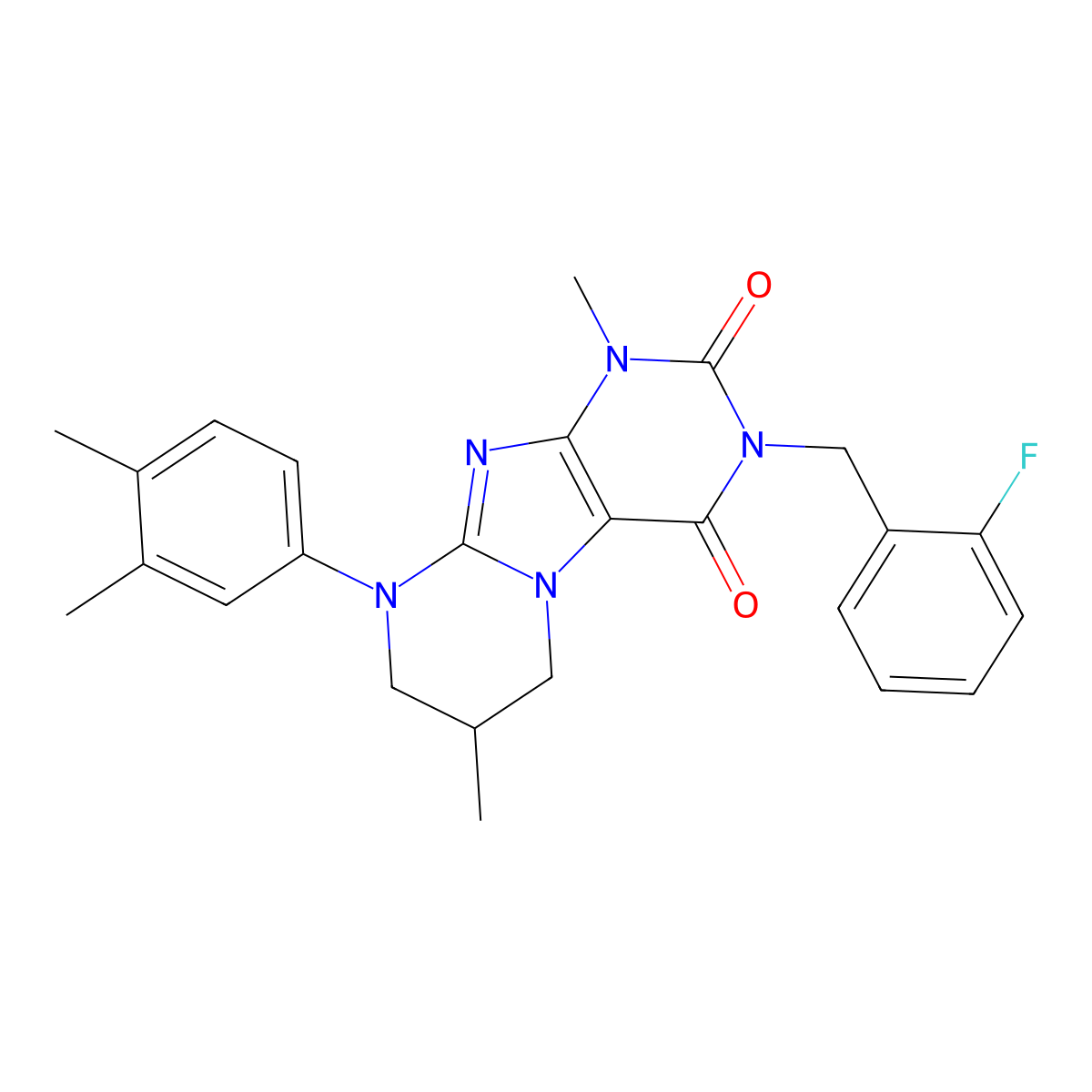 9-(3,4-dimethylphenyl)-3-[(2-fluorophenyl)methyl]-1,7-dimethyl-7,8-dihydro-6H-purino[7,8-a]pyrimidine-2,4-dione molecular structure, CAS 845661-39-4