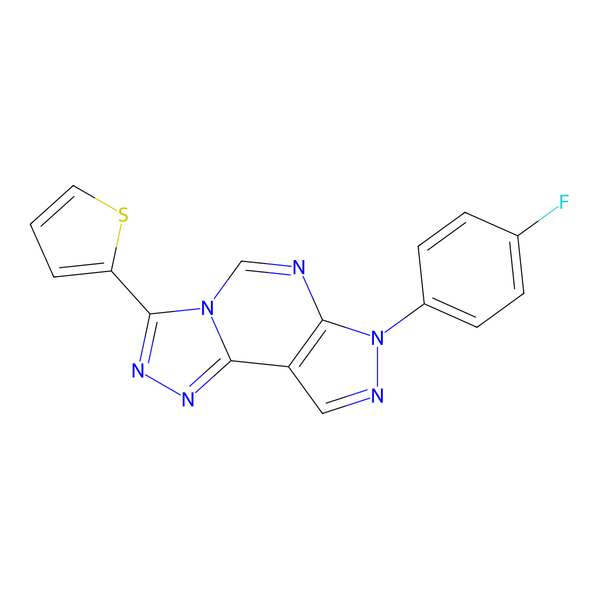 7-(4-fluorophenyl)-3-(thiophen-2-yl)-7H-pyrazolo[4,3-e][1,2,4]triazolo[4,3-c]pyrimidine molecular structure, CAS 845661-84-9