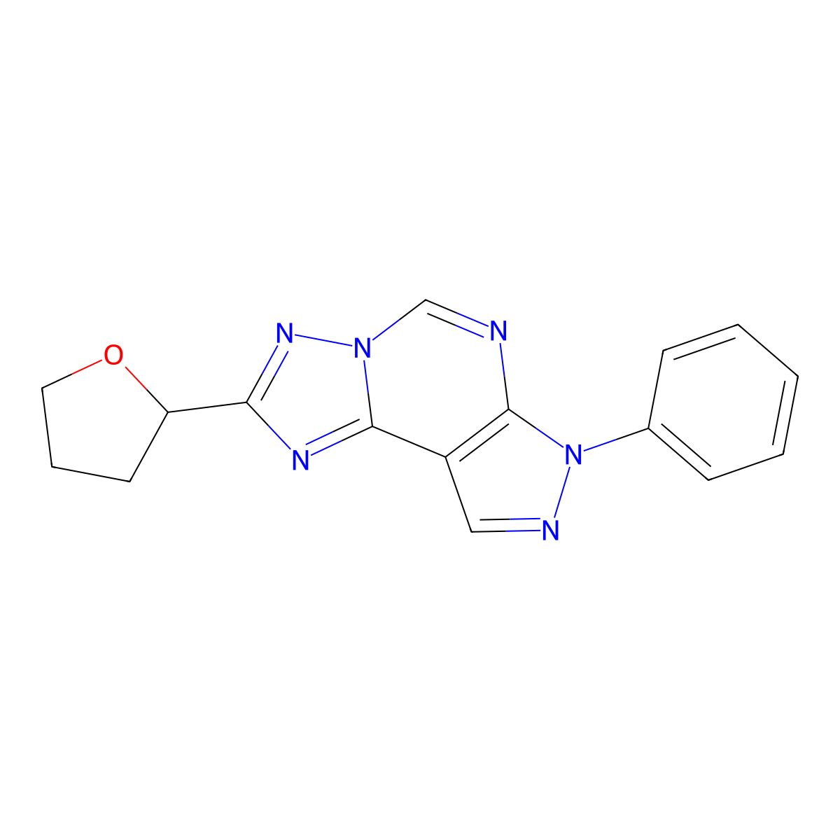 2-(3-Phenyl-6-hydropyrazolo[5,4-d]1,2,4-triazolo[1,5-e]pyrimidin-8-yl)oxolane molecular structure, CAS 845661-93-0