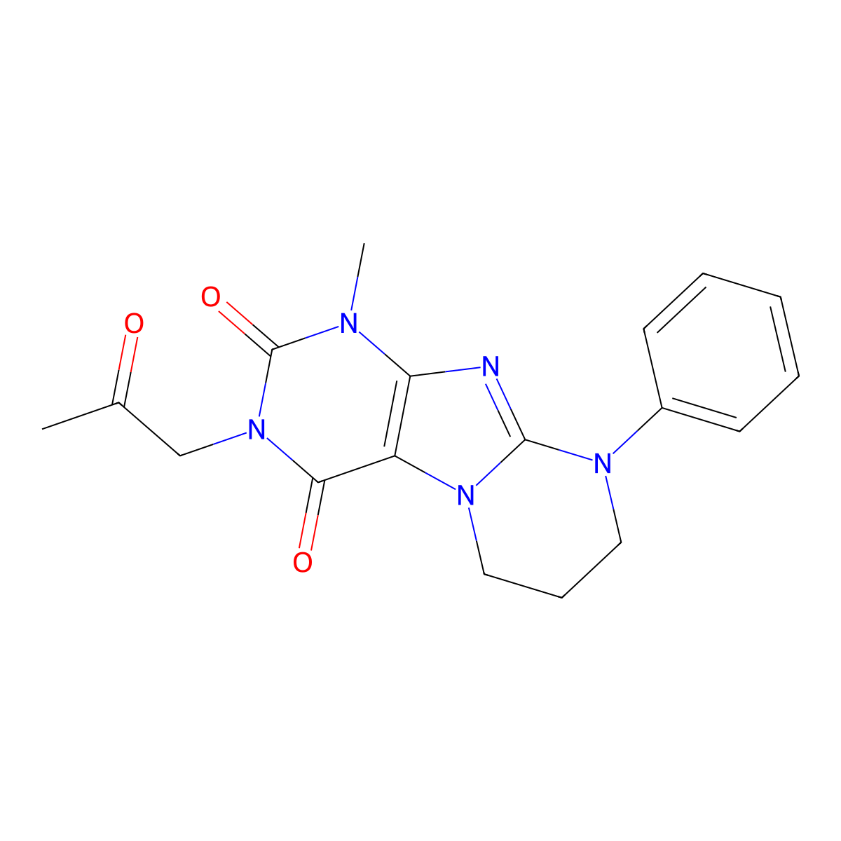 1-methyl-3-(2-oxopropyl)-9-phenyl-6,7,8,9-tetrahydropyrimido[2,1-f]purine-2,4(1H,3H)-dione molecular structure, CAS 845662-23-9