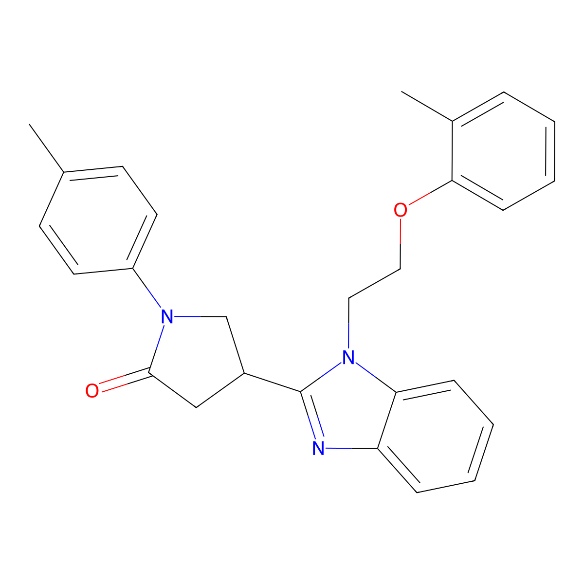 1-(p-tolyl)-4-(1-(2-(o-tolyloxy)ethyl)-1H-benzo[d]imidazol-2-yl)pyrrolidin-2-one molecular structure, CAS 845662-44-4