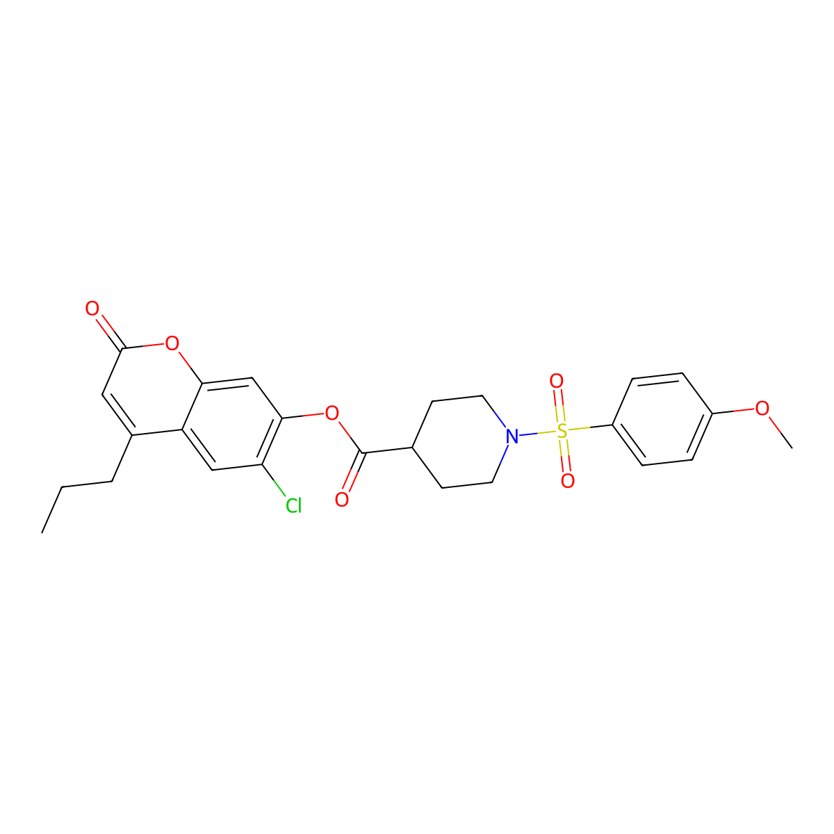 6-chloro-2-oxo-4-propyl-2H-chromen-7-yl 1-[(4-methoxyphenyl)sulfonyl]-4-piperidinecarboxylate molecular structure, CAS 845662-66-0