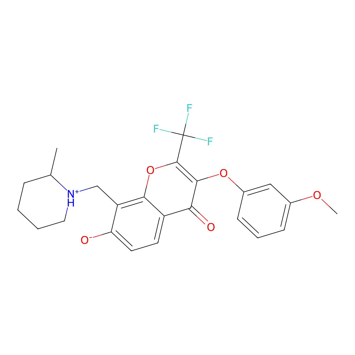 7-hydroxy-3-(3-methoxyphenoxy)-8-((2-methylpiperidin-1-yl)methyl)-2-(trifluoromethyl)-4H-chromen-4-one molecular structure, CAS 845663-01-6