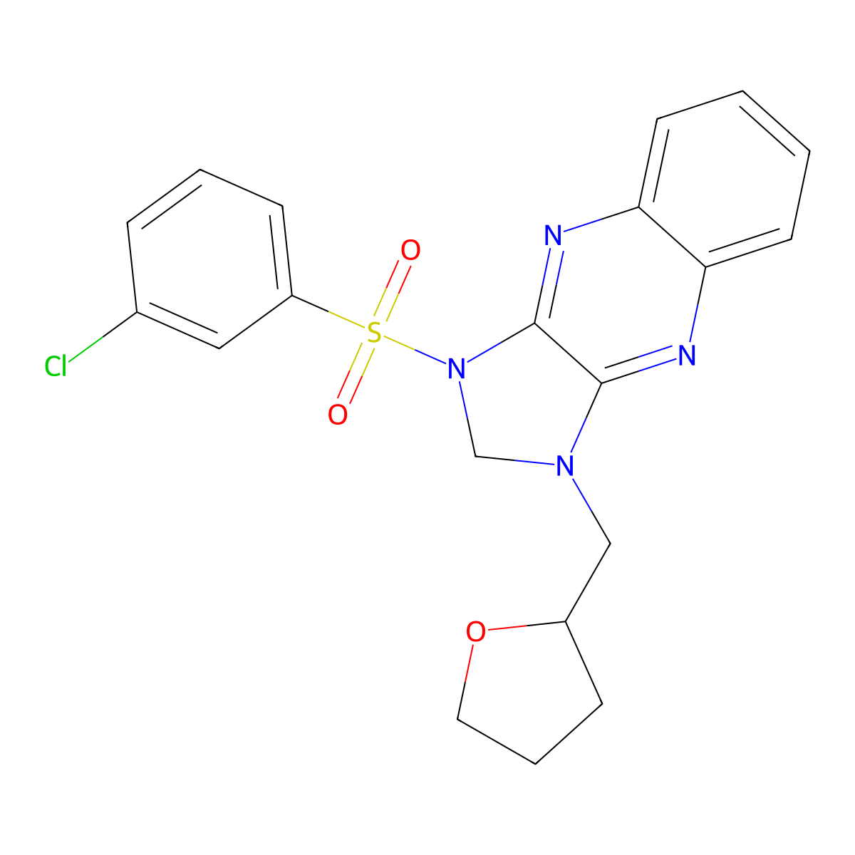 1-((3-chlorophenyl)sulfonyl)-3-((tetrahydrofuran-2-yl)methyl)-2,3-dihydro-1H-imidazo[4,5-b]quinoxaline molecular structure, CAS 845663-18-5