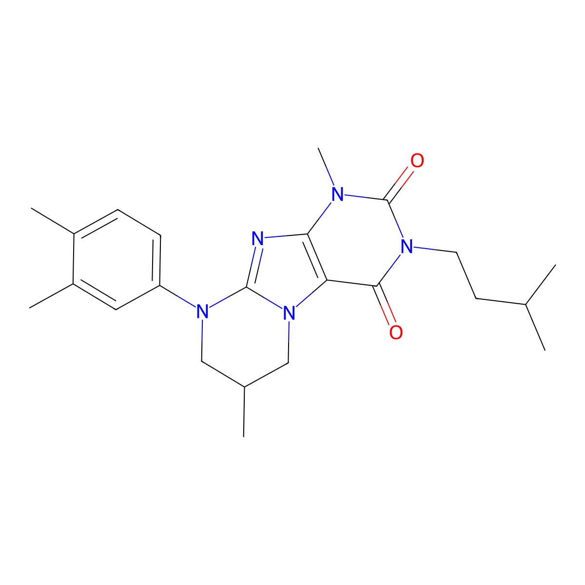 9-(3,4-dimethylphenyl)-1,7-dimethyl-3-(3-methylbutyl)-7,8-dihydro-6H-purino[7,8-a]pyrimidine-2,4-dione molecular structure, CAS 845663-51-6