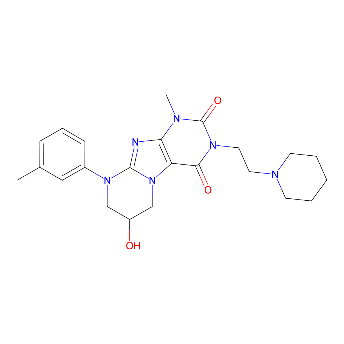 7-hydroxy-1-methyl-9-(3-methylphenyl)-3-(2-piperidin-1-ylethyl)-7,8-dihydro-6H-purino[7,8-a]pyrimidine-2,4-dione molecular structure, CAS 845663-63-0