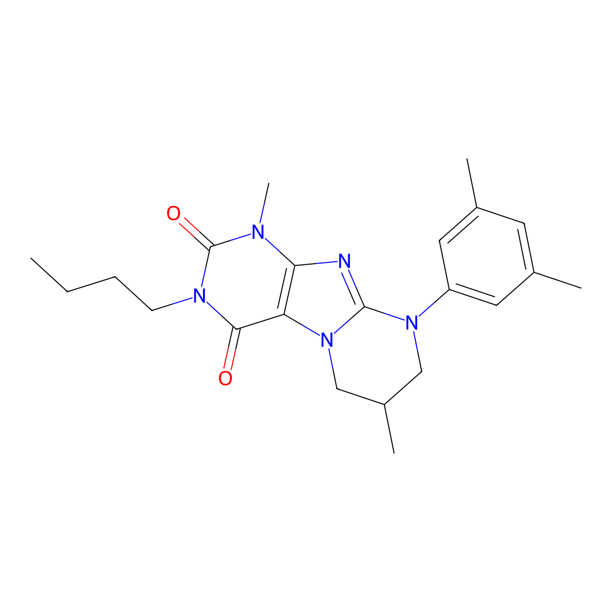 3-butyl-9-(3,5-dimethylphenyl)-1,7-dimethyl-7,8-dihydro-6H-purino[7,8-a]pyrimidine-2,4-dione molecular structure, CAS 845663-94-7