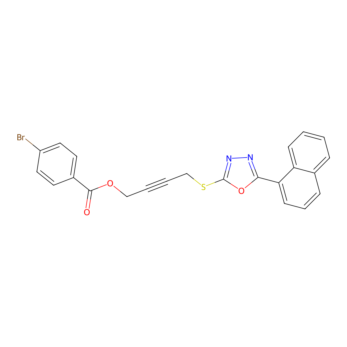 4-Bromobenzoic acid 4-[[5-(1-naphthalenyl)-1,3,4-oxadiazol-2-yl]thio]but-2-ynyl ester molecular structure, CAS 845664-40-6