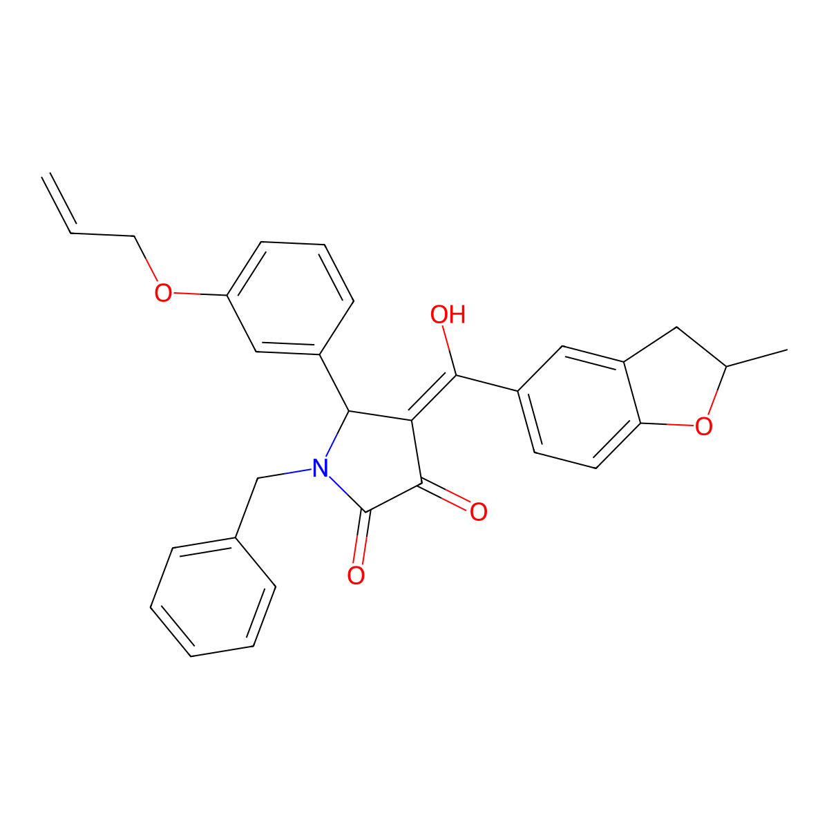 1-benzyl-3-hydroxy-4-(2-methyl-2,3-dihydro-1-benzofuran-5-carbonyl)-5-[3-(prop-2-en-1-yloxy)phenyl]-2,5-dihydro-1H-pyrrol-2-one molecular structure, CAS 845665-52-3