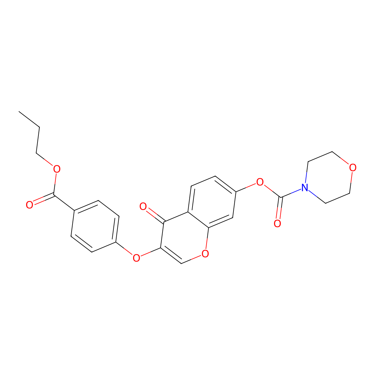 4-oxo-3-(4-(propoxycarbonyl)phenoxy)-4H-chromen-7-yl morpholine-4-carboxylate molecular structure, CAS 845665-98-7