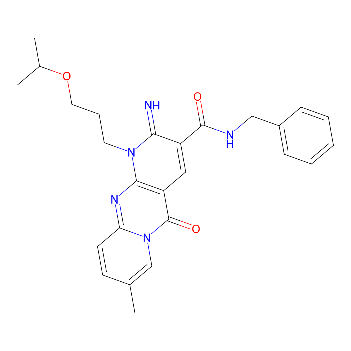 N-benzyl-6-imino-13-methyl-2-oxo-7-[3-(propan-2-yloxy)propyl]-1,7,9-triazatricyclo[8.4.0.0^{3,8}]tetradeca-3(8),4,9,11,13-pentaene-5-carboxamide molecular structure, CAS 845666-05-9