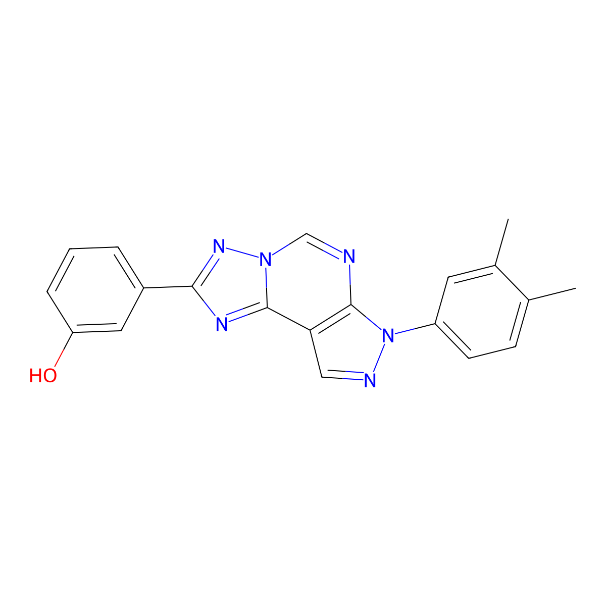 3-[7-(3,4-dimethylphenyl)-7H-pyrazolo[4,3-e][1,2,4]triazolo[1,5-c]pyrimidin-2-yl]phenol molecular structure, CAS 845666-08-2
