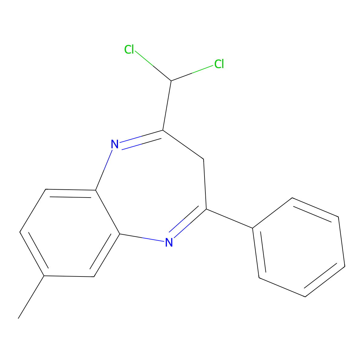 2-(dichloromethyl)-7-methyl-4-phenyl-3H-1,5-benzodiazepine molecular structure, CAS 845666-97-9