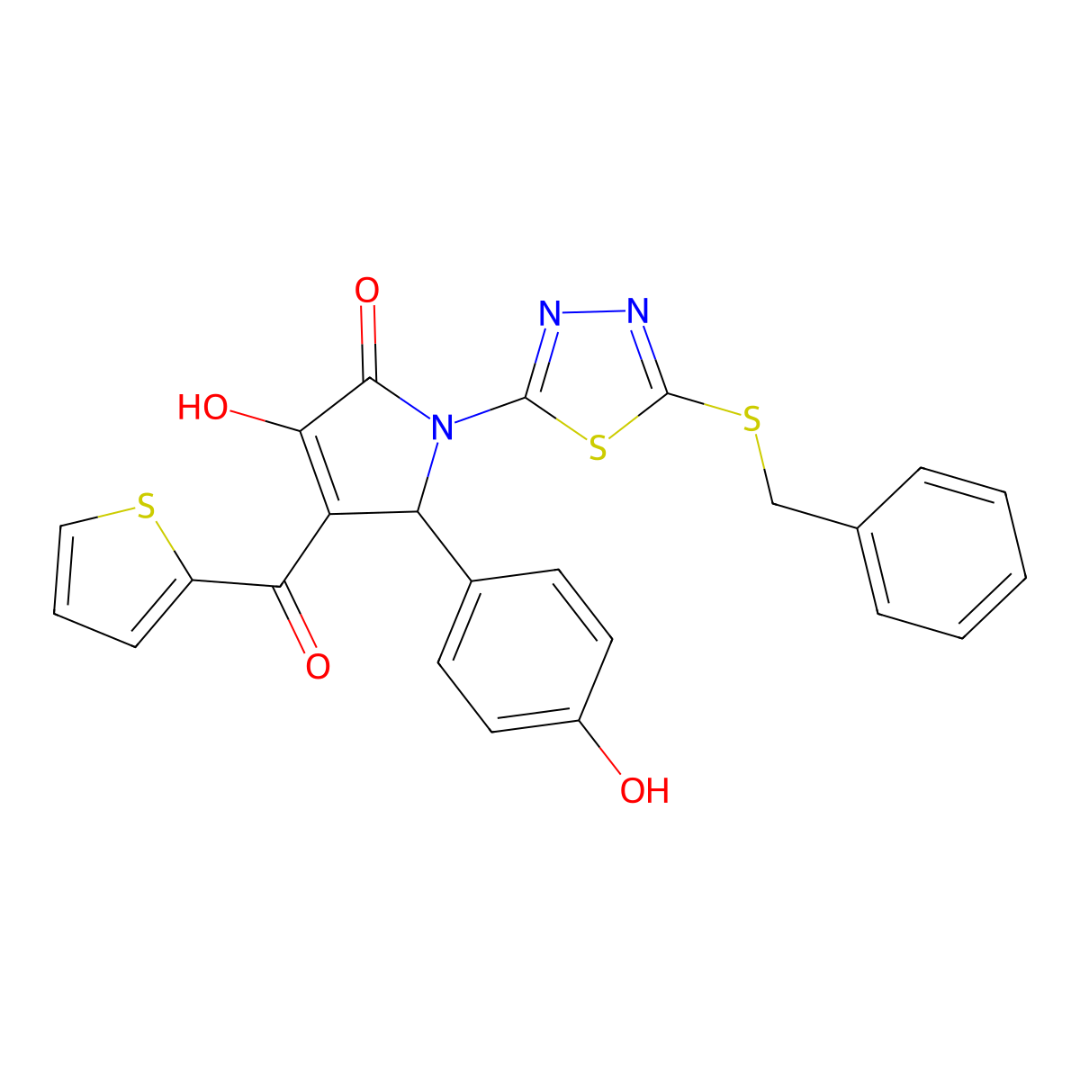 (4E)-1-[5-(benzylsulfanyl)-1,3,4-thiadiazol-2-yl]-5-(4-hydroxyphenyl)-4-[hydroxy(thiophen-2-yl)methylidene]pyrrolidine-2,3-dione molecular structure, CAS 845667-20-1
