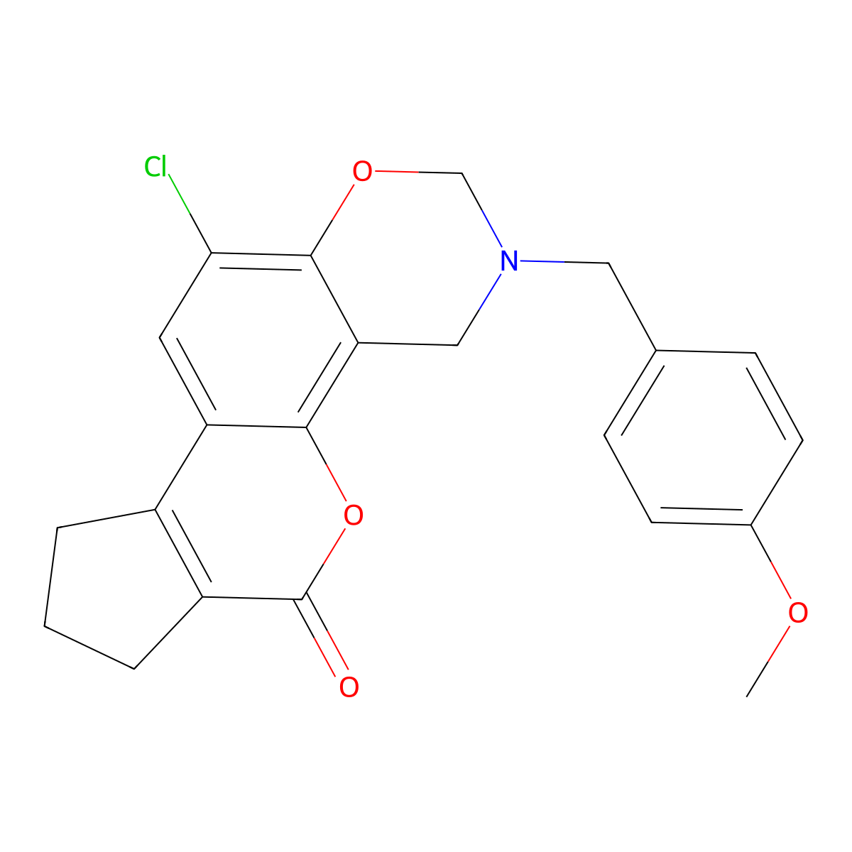11-chloro-3-(4-methoxybenzyl)-3,4,8,9-tetrahydro-2H-cyclopenta[3,4]chromeno[8,7-e][1,3]oxazin-6(7H)-one molecular structure, CAS 845667-36-9