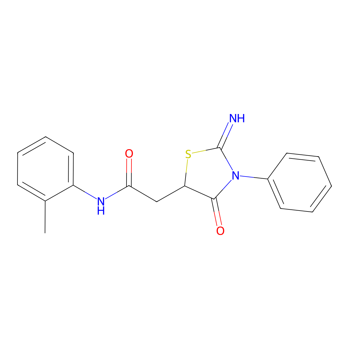 2-(2-imino-4-oxo-3-phenyl-1,3-thiazolidin-5-yl)-N-(2-methylphenyl)acetamide molecular structure, CAS 845667-47-2