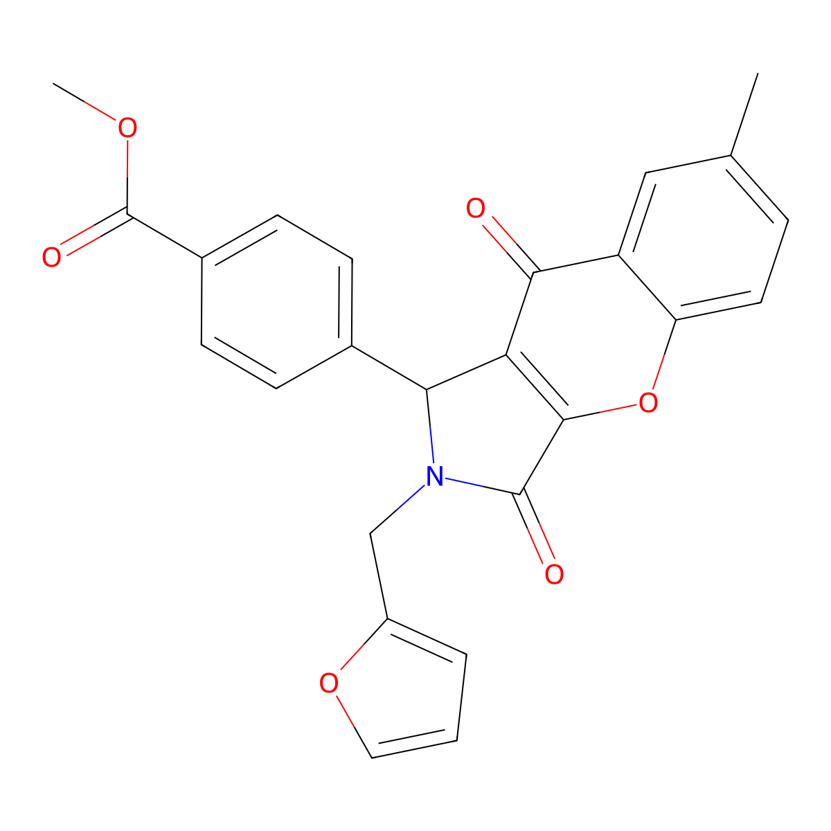 Methyl 4-[2-(2-furylmethyl)-7-methyl-3,9-dioxo-1,2,3,9-tetrahydrochromeno[2,3-c]pyrrol-1-yl]benzoate molecular structure, CAS 845667-70-1