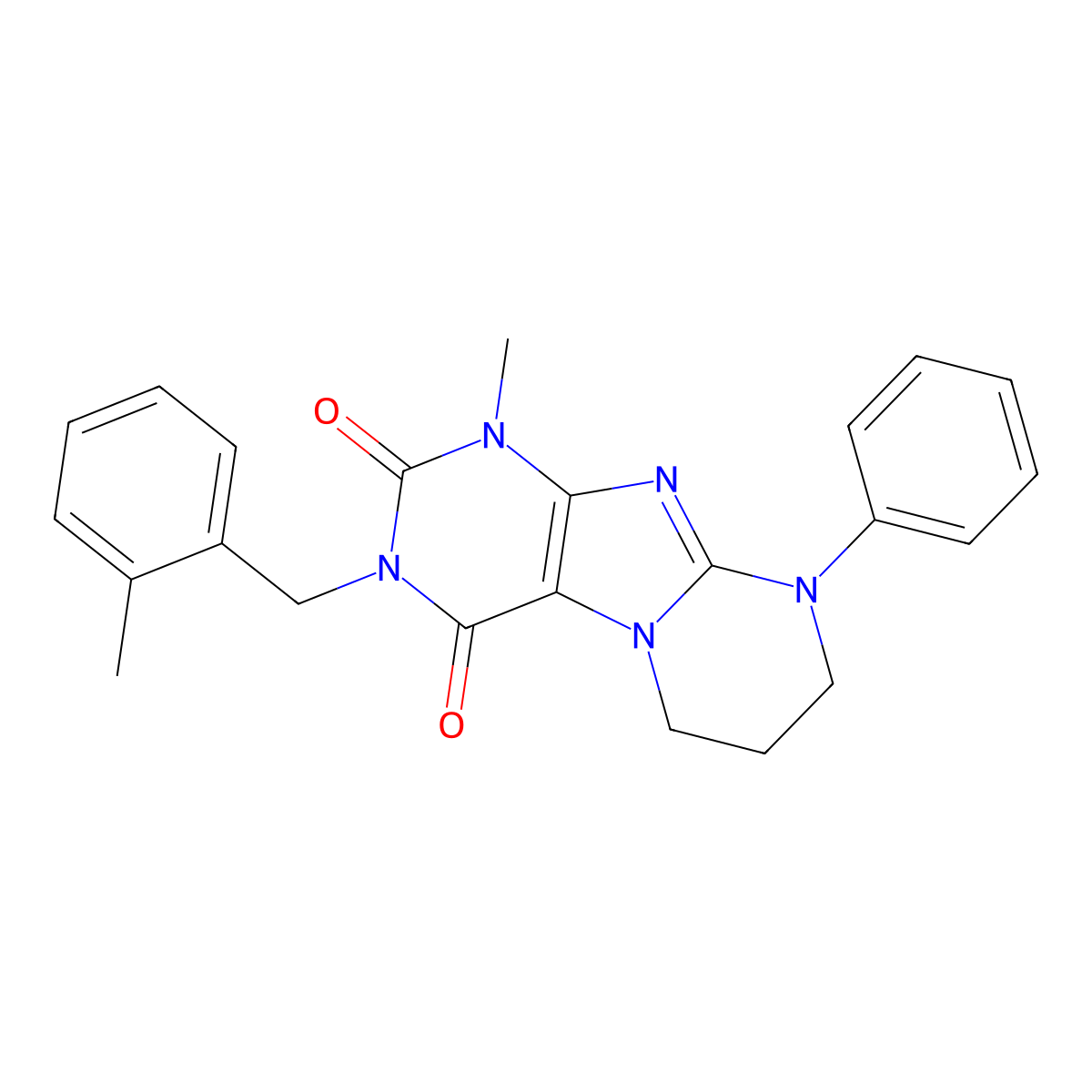 1-methyl-3-(2-methylbenzyl)-9-phenyl-6,7,8,9-tetrahydropyrimido[2,1-f]purine-2,4(1H,3H)-dione molecular structure, CAS 845668-31-7