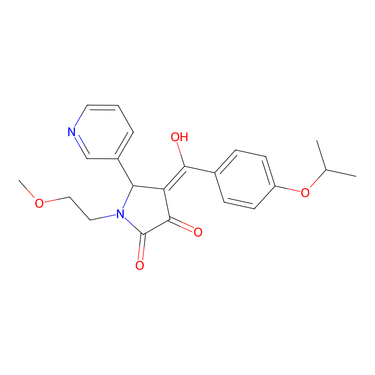 3-hydroxy-1-(2-methoxyethyl)-4-[4-(propan-2-yloxy)benzoyl]-5-(pyridin-3-yl)-2,5-dihydro-1H-pyrrol-2-one molecular structure, CAS 845668-45-3