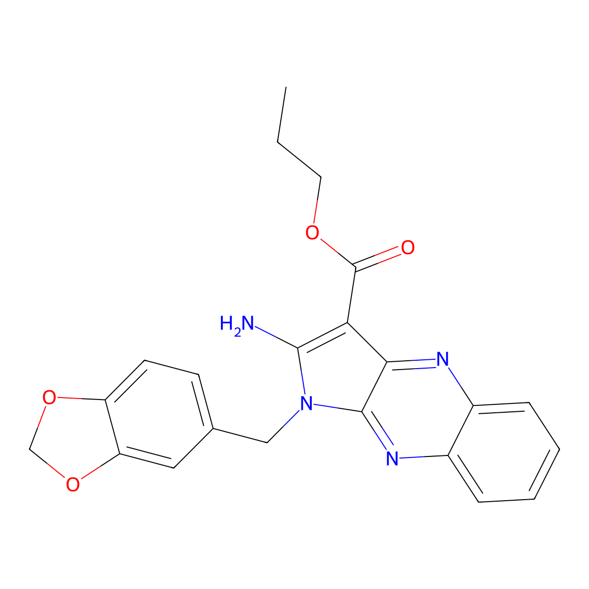 propyl 2-amino-1-(1,3-benzodioxol-5-ylmethyl)-1H-pyrrolo[2,3-b]quinoxaline-3-carboxylate molecular structure, CAS 845668-48-6