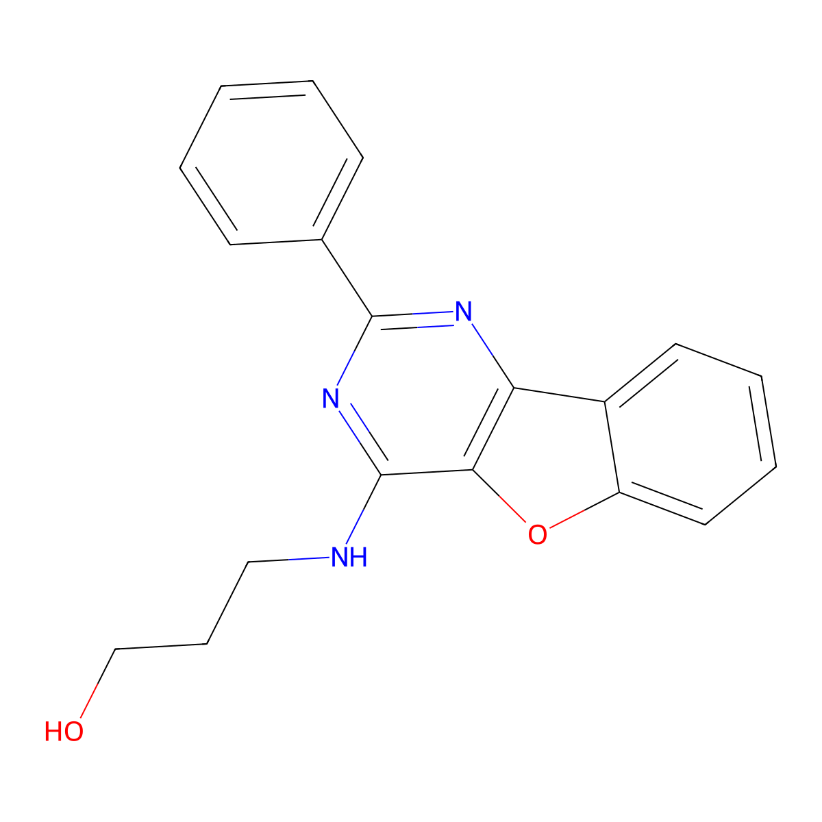 3-[(2-Phenyl-[1]benzofuro[3,2-d]pyrimidin-4-yl)amino]propan-1-ol molecular structure, CAS 845669-34-3