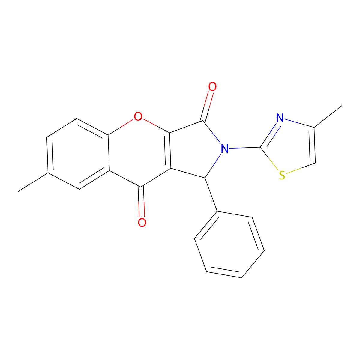 7-Methyl-2-(4-methylthiazol-2-yl)-1-phenyl-1,2-dihydrochromeno[2,3-c]pyrrole-3,9-dione molecular structure, CAS 845669-35-4