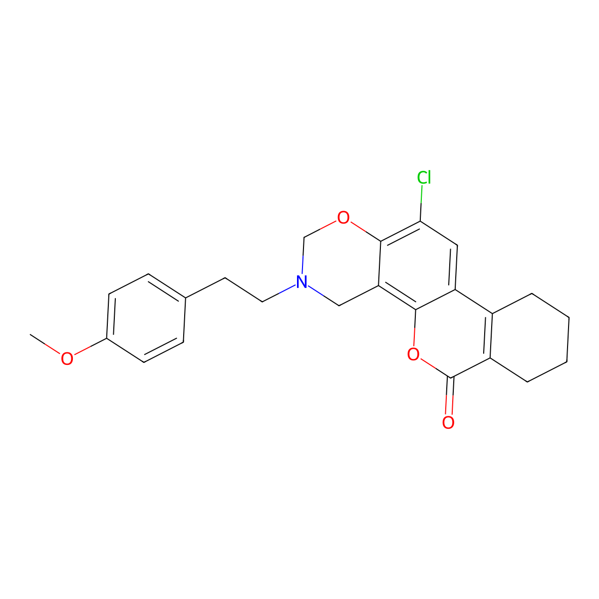 12-chloro-3-[2-(4-methoxyphenyl)ethyl]-3,4,7,8,9,10-hexahydro-2H,6H-benzo[3,4]chromeno[8,7-e][1,3]oxazin-6-one molecular structure, CAS 845669-55-8