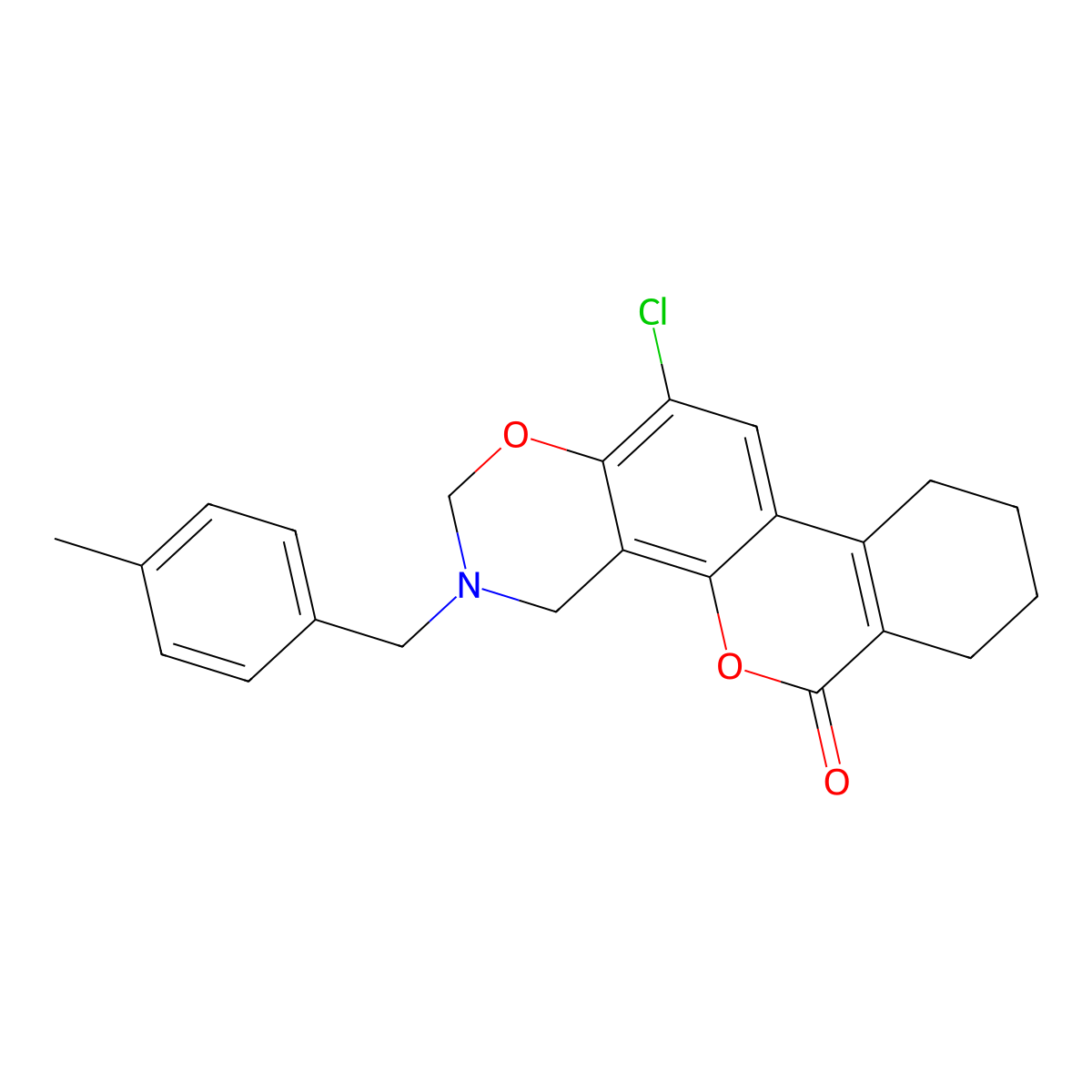 12-chloro-3-(4-methylbenzyl)-3,4,7,8,9,10-hexahydro-2H,6H-benzo[3,4]chromeno[8,7-e][1,3]oxazin-6-one molecular structure, CAS 845669-67-2
