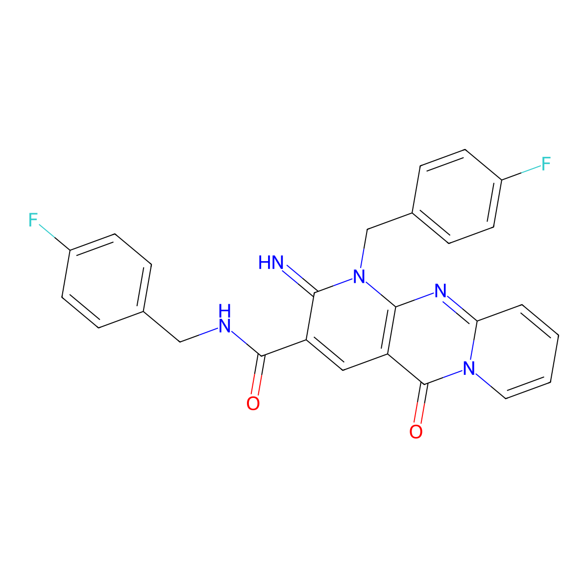 N,1-bis(4-fluorobenzyl)-2-imino-5-oxo-1,5-dihydro-2H-dipyrido[1,2-a:2',3'-d]pyrimidine-3-carboxamide molecular structure, CAS 845669-95-6