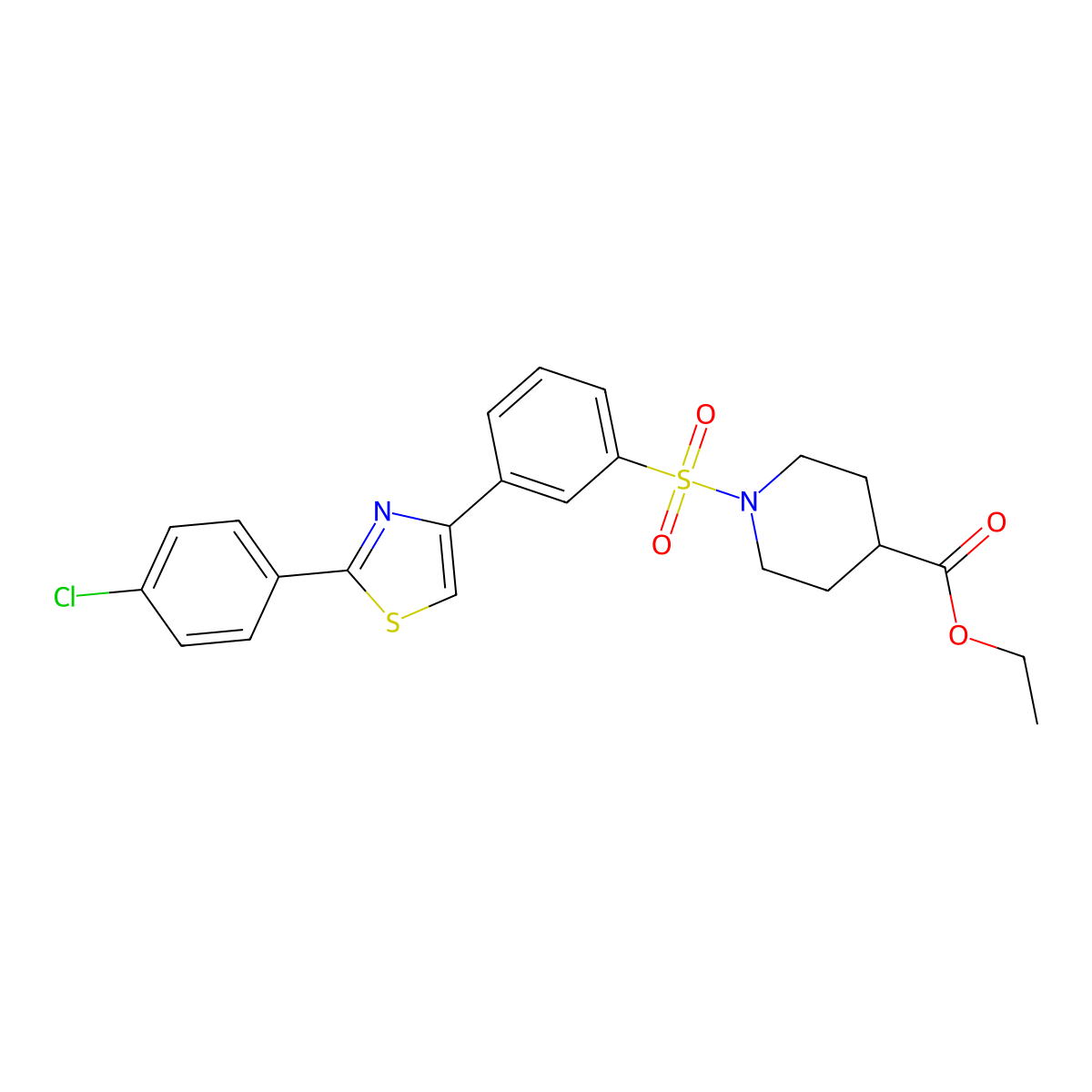 Ethyl 1-({3-[2-(4-chlorophenyl)-1,3-thiazol-4-yl]phenyl}sulfonyl)-4-piperidinecarboxylate molecular structure, CAS 845670-28-2