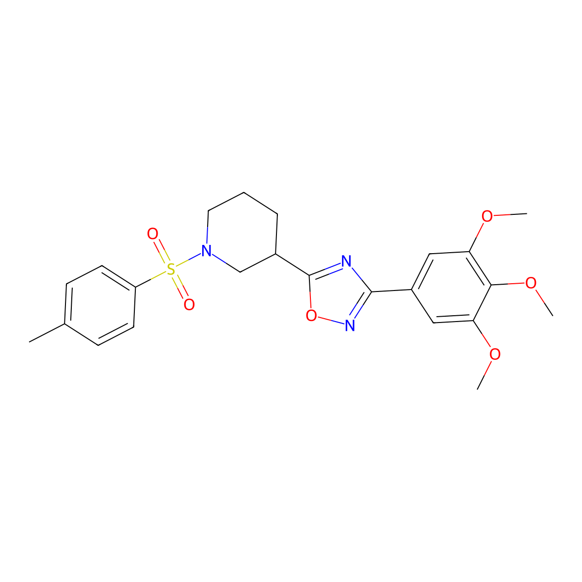 5-(1-Tosylpiperidin-3-yl)-3-(3,4,5-trimethoxyphenyl)-1,2,4-oxadiazole molecular structure, CAS 845735-35-5