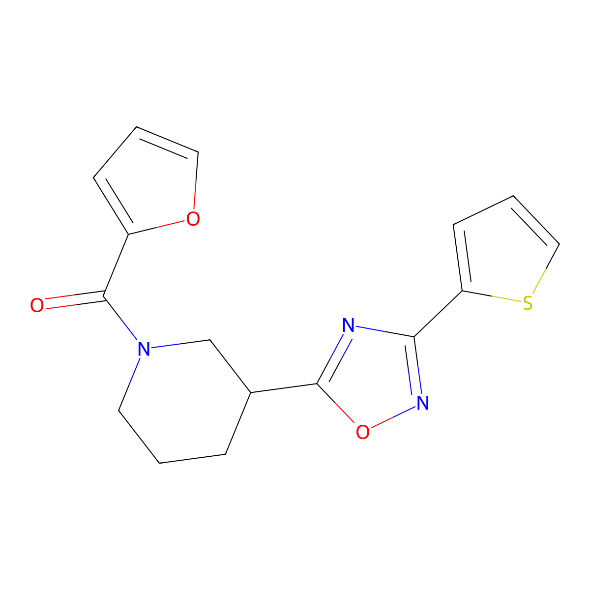 1-(Furan-2-carbonyl)-3-[3-(thiophen-2-yl)-1,2,4-oxadiazol-5-yl]piperidine molecular structure, CAS 845735-57-1