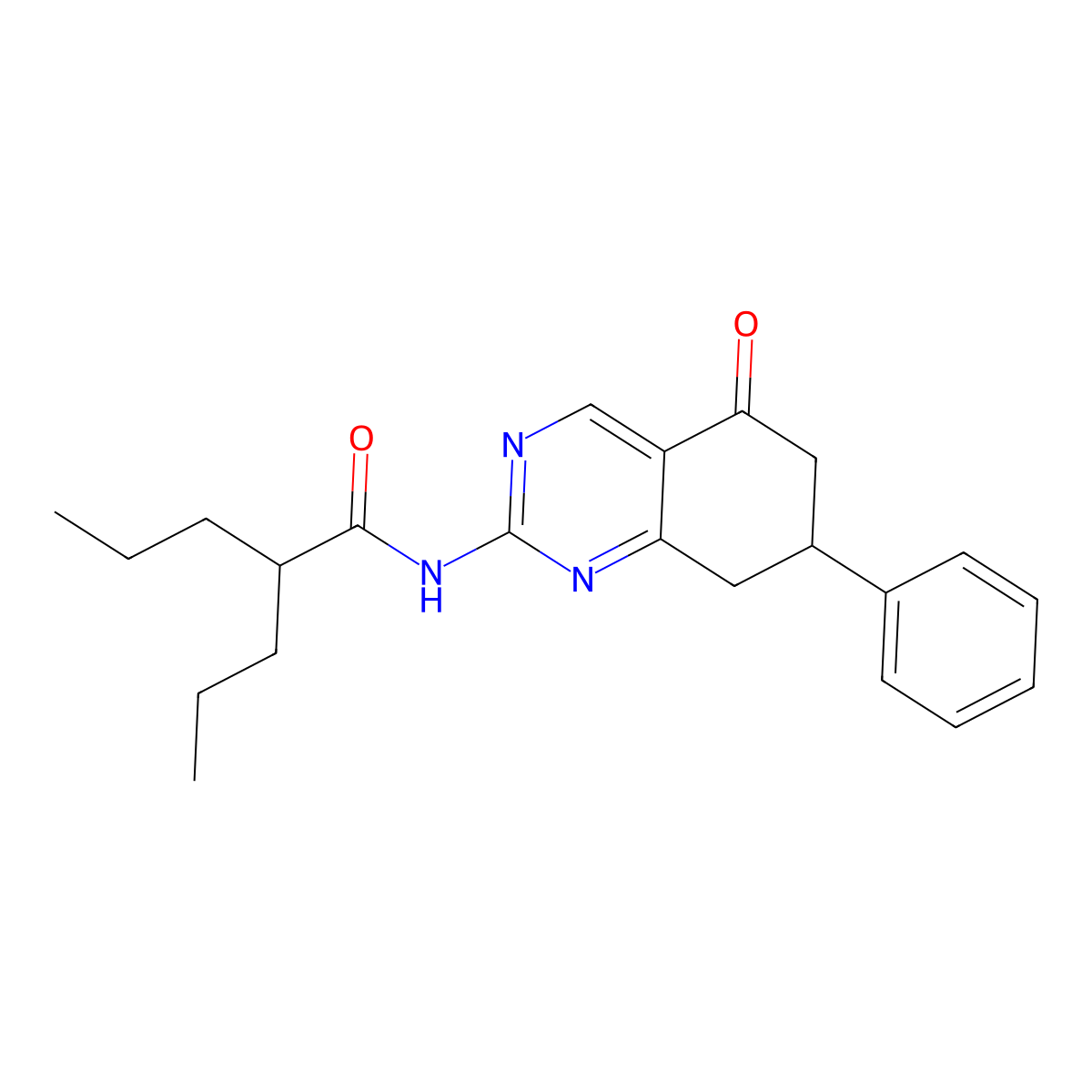 N-(5-oxo-7-phenyl-5,6,7,8-tetrahydroquinazolin-2-yl)-2-propylpentanamide molecular structure, CAS 845798-60-9