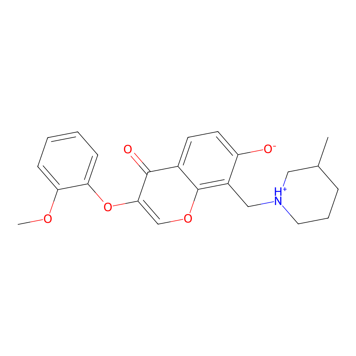 7-hydroxy-3-(2-methoxyphenoxy)-8-((3-methylpiperidin-1-yl)methyl)-4H-chromen-4-one molecular structure, CAS 845798-86-9